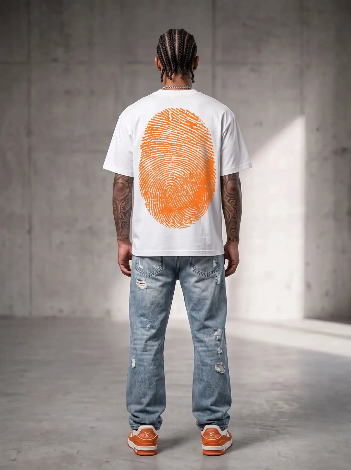 Diverse Thumbprint Tee (White/Orange)