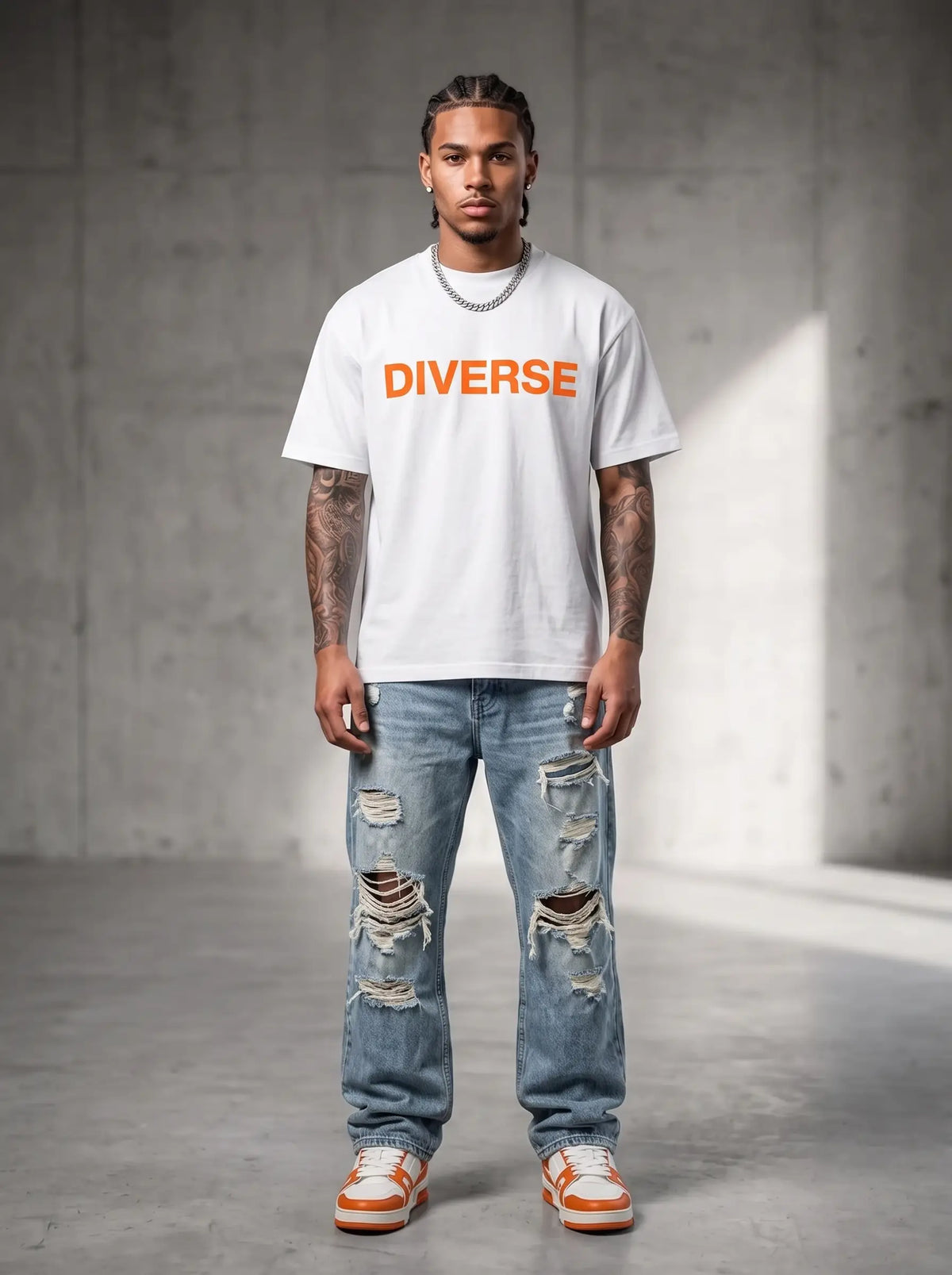 Diverse Thumbprint Tee (White/Orange)