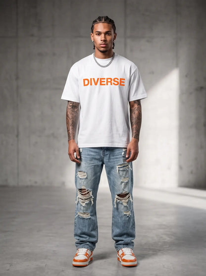 Diverse Thumbprint Tee (White/Orange)